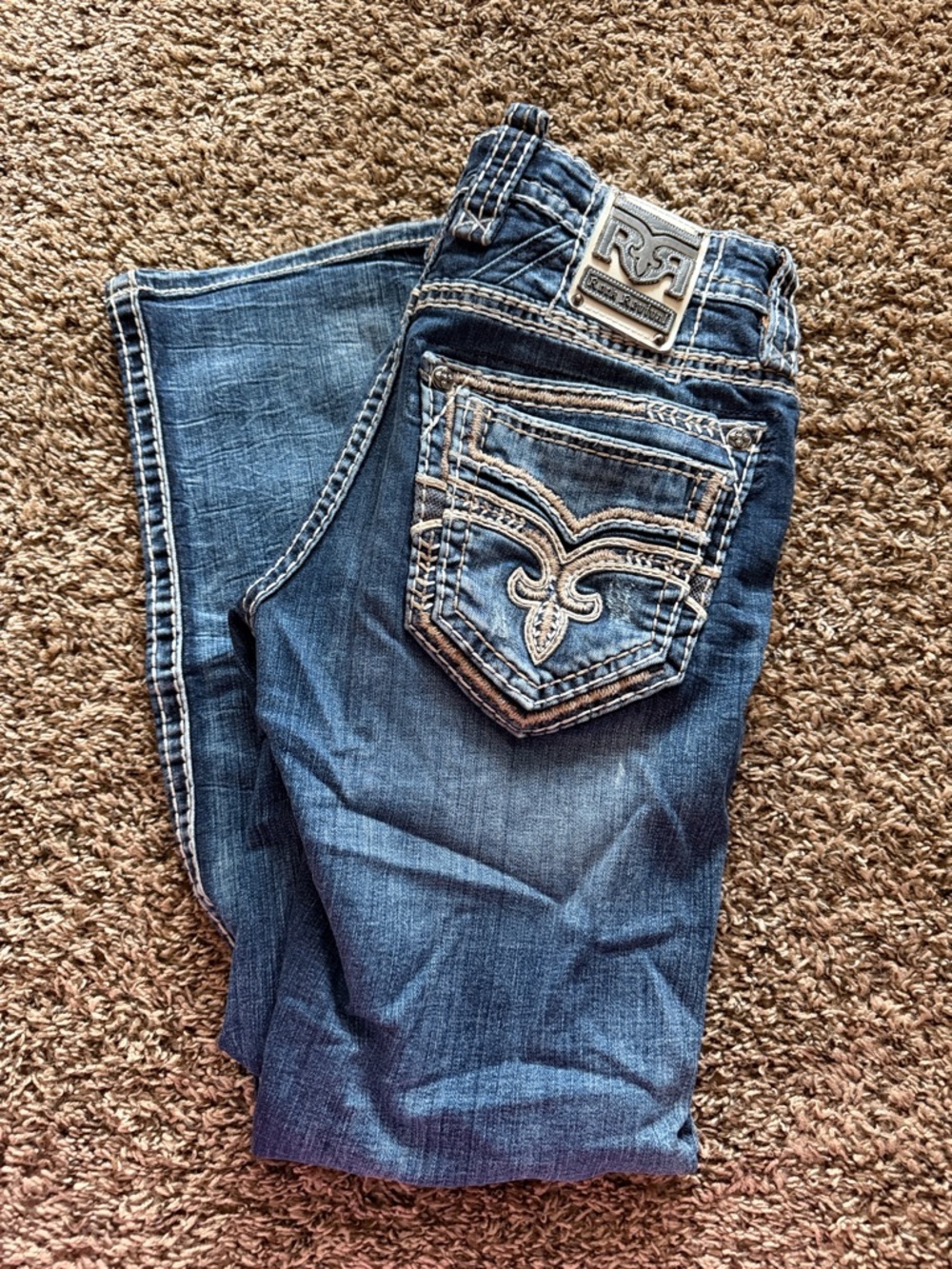 Men’s Rock Revival Dark Blue Straight Cut Jeans with Embroidered Back Pockets